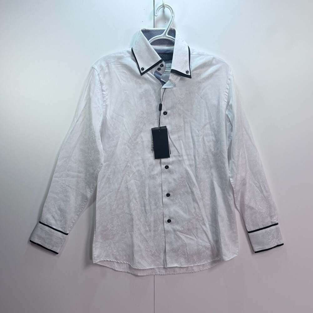 Coogi Classic Men's White Floral Pattern Long Sleeve Contrast Trim Size S 32/33